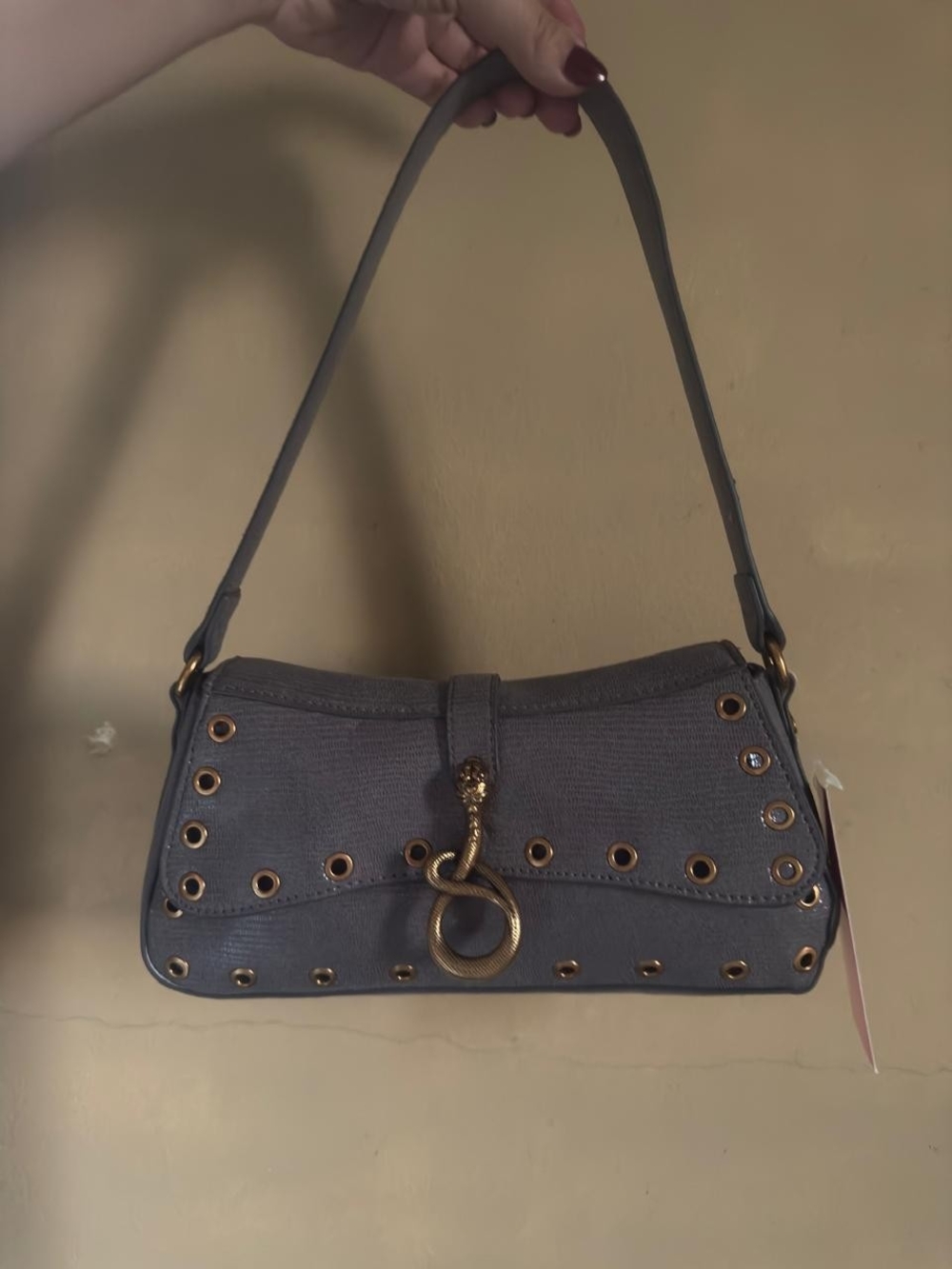 NEW Betsey Johnsom -Gray Studded Shoulder Bag with Metal Snake Detail